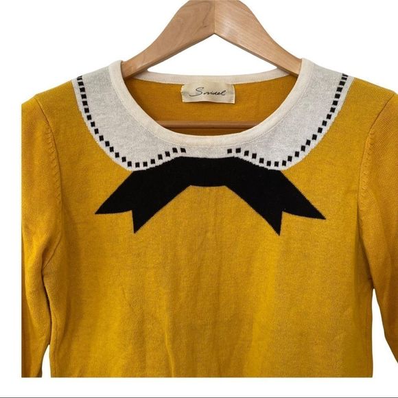 Mustard Yellow Sweater with Black Bow Detail - Picture 3 of 6